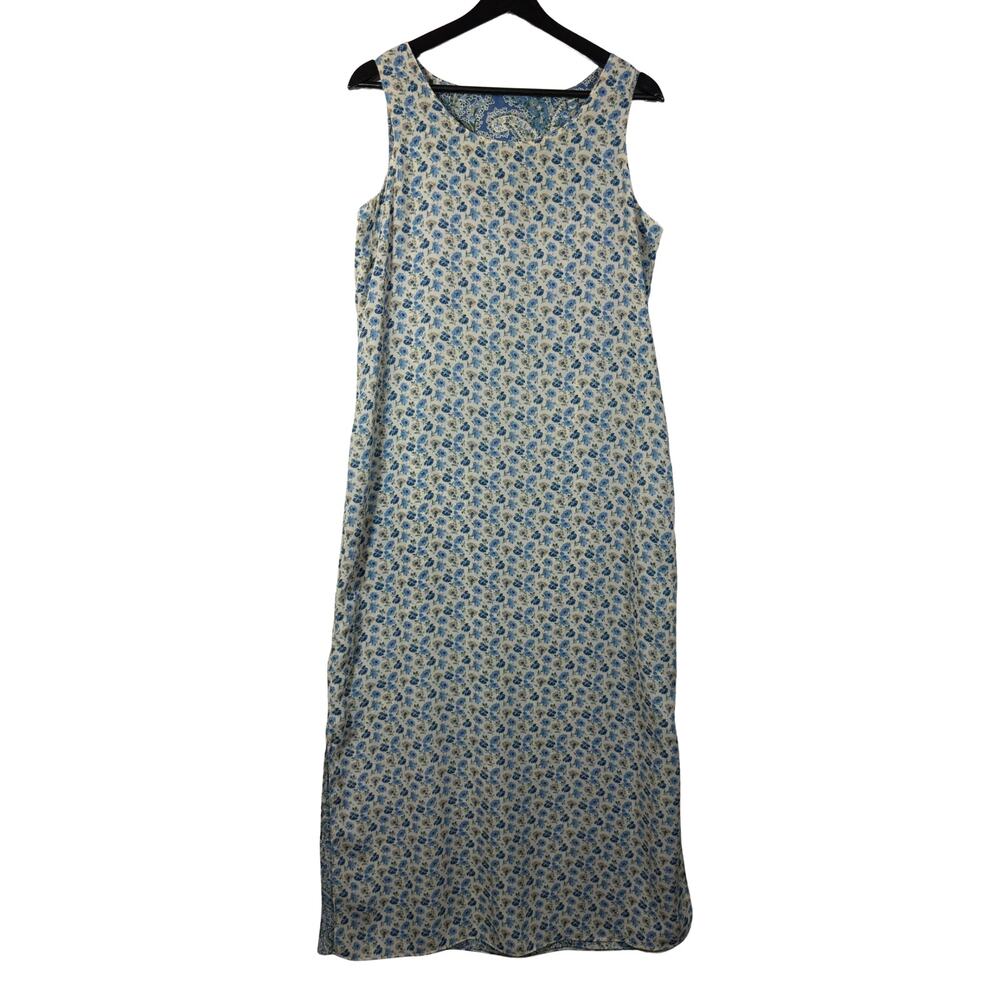 Reversible Blue Floral Dress 90s Tank Paisley Long Sleeveless Vintage Retro 10 - Picture 4 of 14